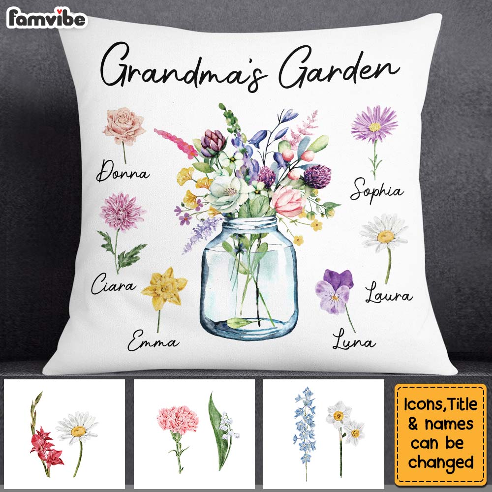 Personalized Grandma's Garden Pillow 23782 Primary Mockup
