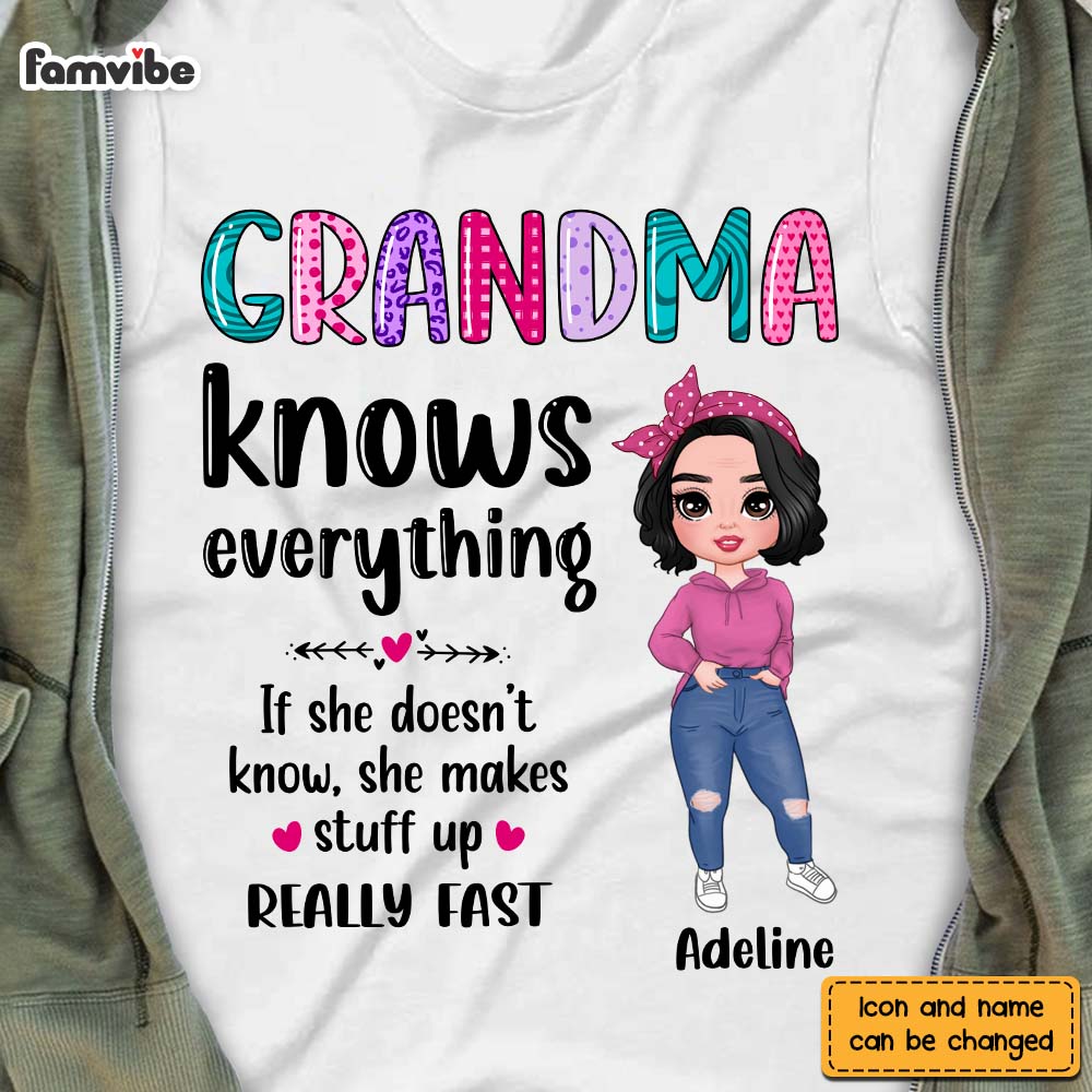 Personalized Grandma Knows Everything Colorful Shirt 23946 Primary Mockup