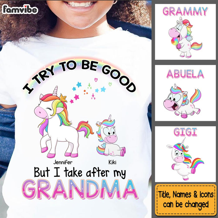 Personalized Gift I Try To Be Good But I Take Care Of My Grandmacorn Kid T Shirt 24435 1