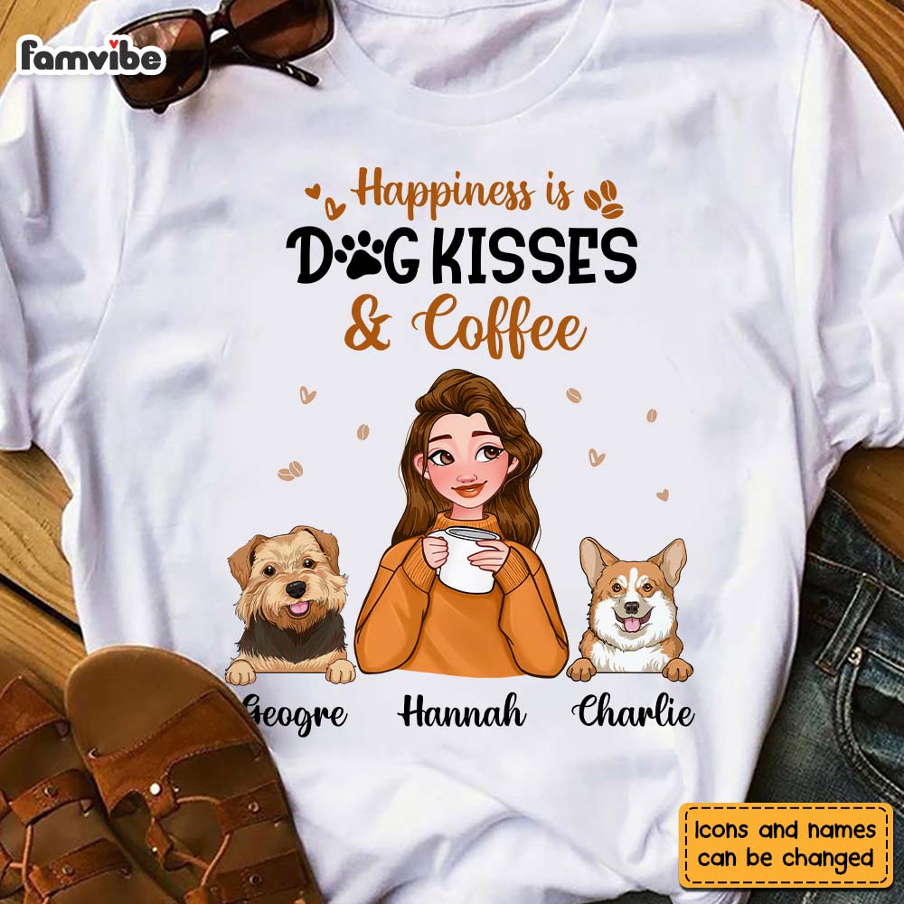 Personalized Happiness Is Dog Kisses & Coffee Shirt Hoodie Sweatshirt 24498 Primary Mockup