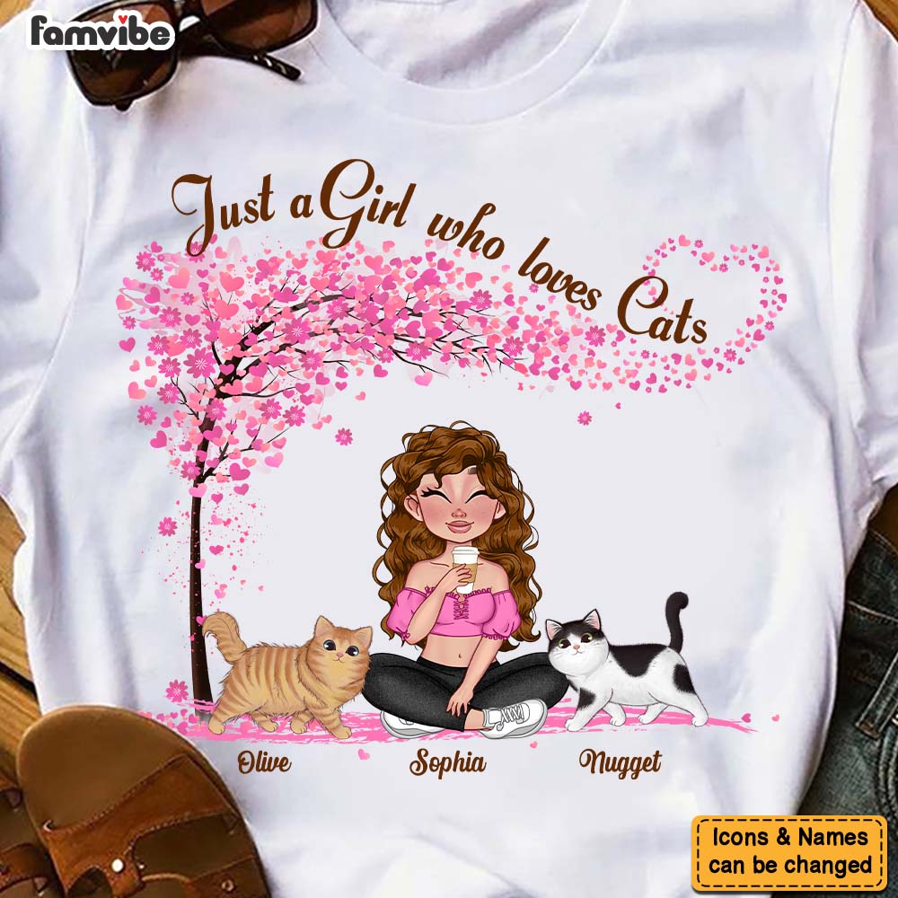 Personalized Just A Girl Who Loves Cats Shirt Hoodie Sweatshirt 24523 Primary Mockup