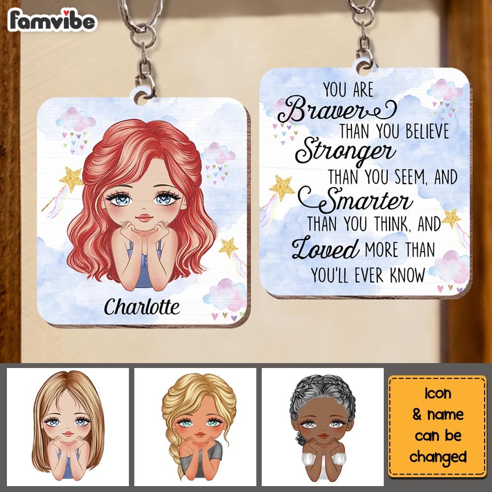 Personalized Gift For Daughter Granddaughter You Are Braver Wood Keychain 24590 Primary Mockup
