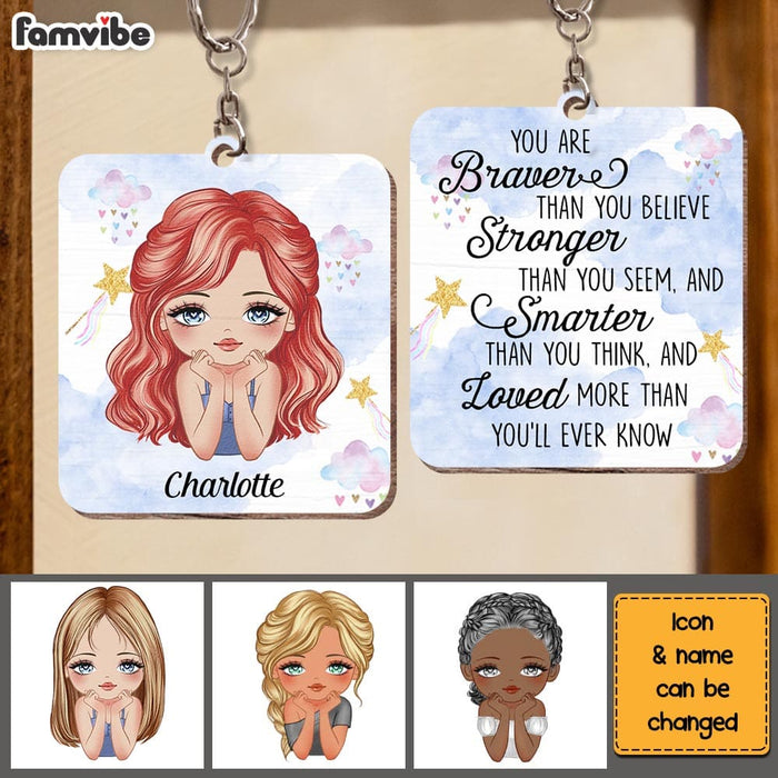 Personalized Gift For Daughter Granddaughter You Are Braver Wood Keychain 24590 1