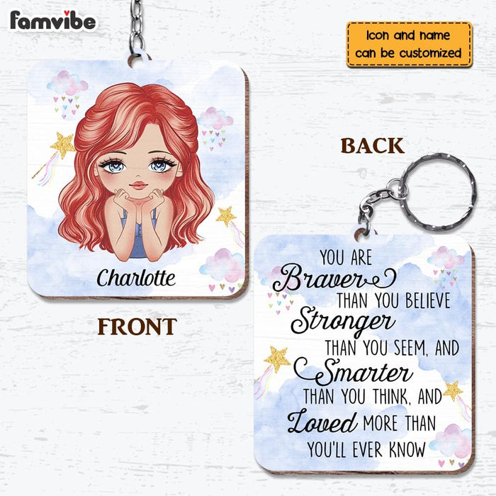 Personalized Gift For Daughter Granddaughter You Are Braver Wood Keychain 24590 1