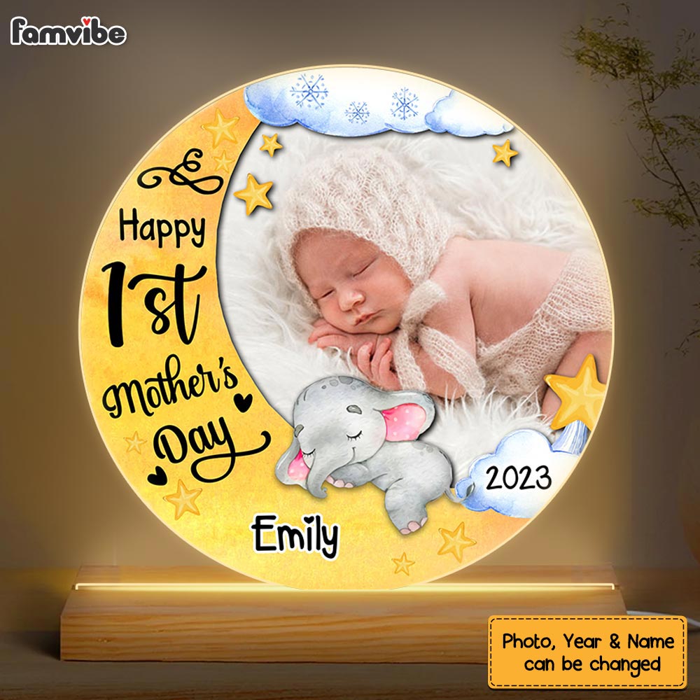 Personalized Baby's First Mother's Day Elephant Plaque LED Lamp Night Light 24640 Primary Mockup