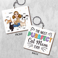 Personalized Purrfect Cat Mom Wood Keychain 24701 thumb 1