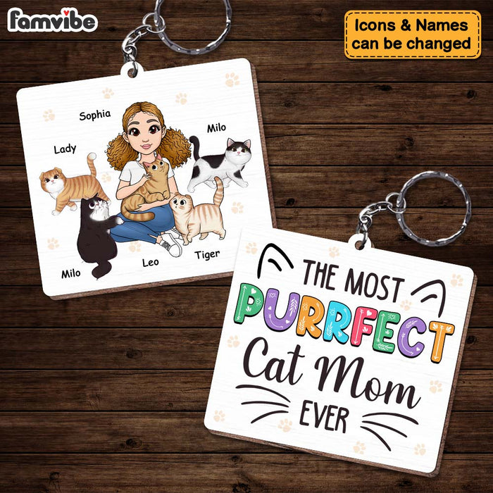 Personalized Purrfect Cat Mom Wood Keychain 24701 1