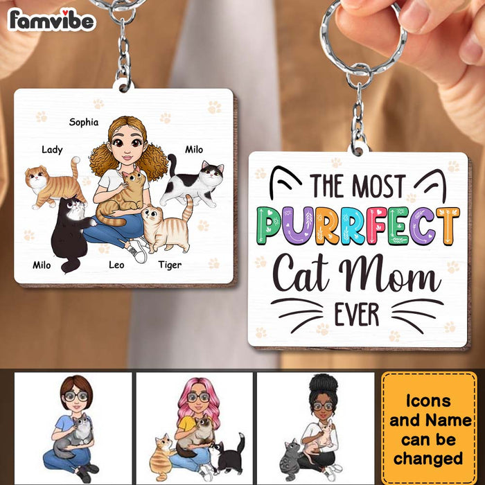 Personalized Purrfect Cat Mom Wood Keychain 24701 1