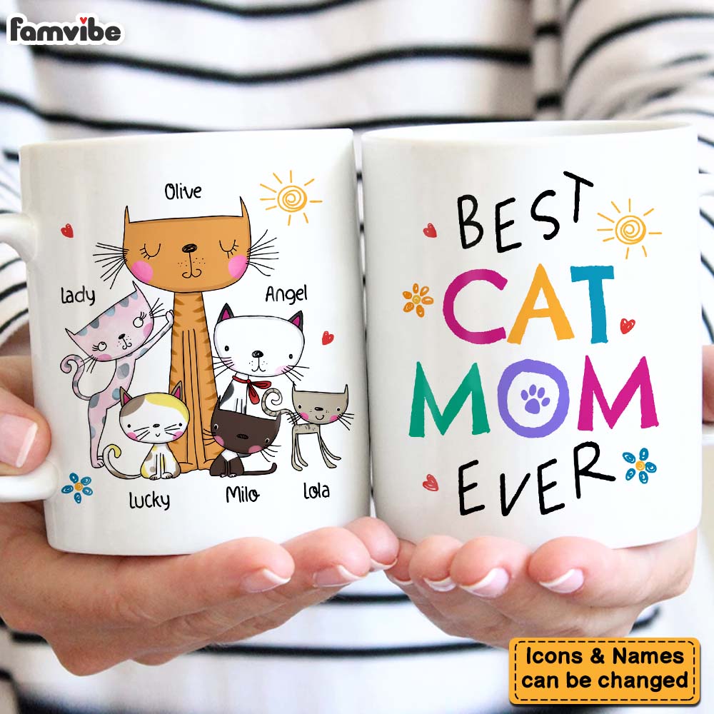 Personalized Gift for Cat Mom Floral Mug 24780 Primary Mockup