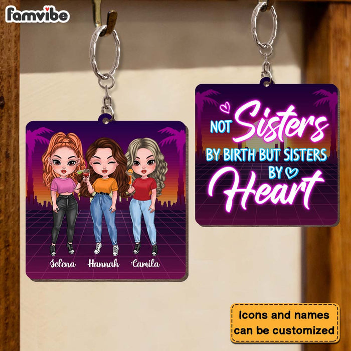 Personalized Gift for Friends Not Sisters By Birth But Sisters By Heart Wood Keychain 24785 1