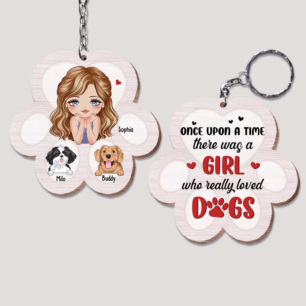 Personalized Once Upon A Time Girl Loved Dogs Wood Keychain 24837 Primary Mockup