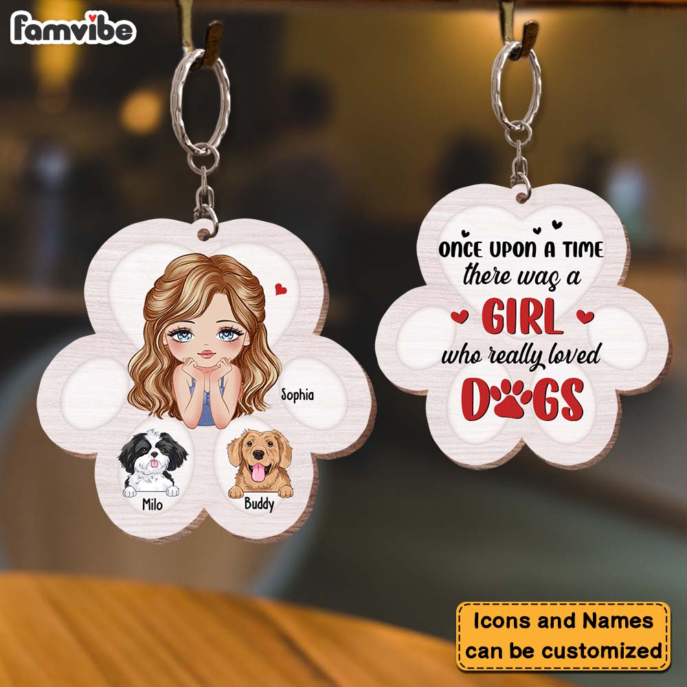Personalized Once Upon A Time Girl Loved Dogs Wood Keychain 24837 Primary Mockup