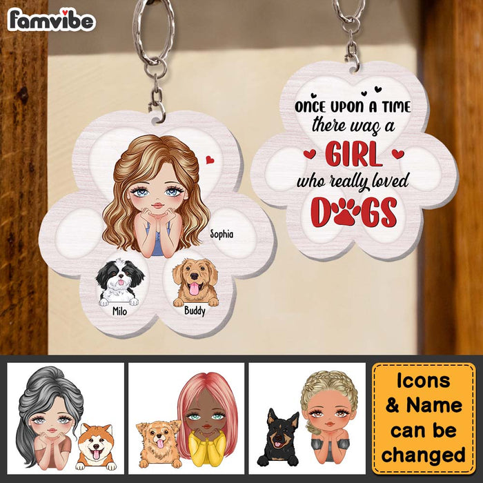 Personalized Once Upon A Time Girl Loved Dogs Wood Keychain 24837 1