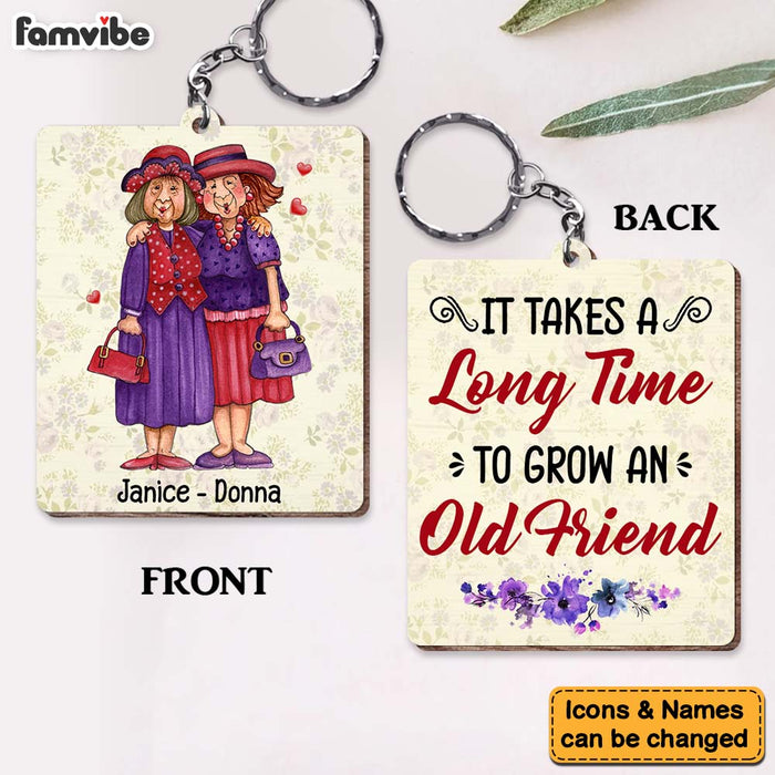 Personalized It Takes Time To Grow An Old Friend Wood Keychain 24849 1