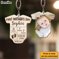 Personalized Gift Happy 1st Mother's Day Baby Onesie Wood Keychain 24884 thumb 1