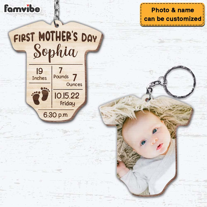 Personalized Gift Happy 1st Mother's Day Baby Onesie Wood Keychain 24884 1