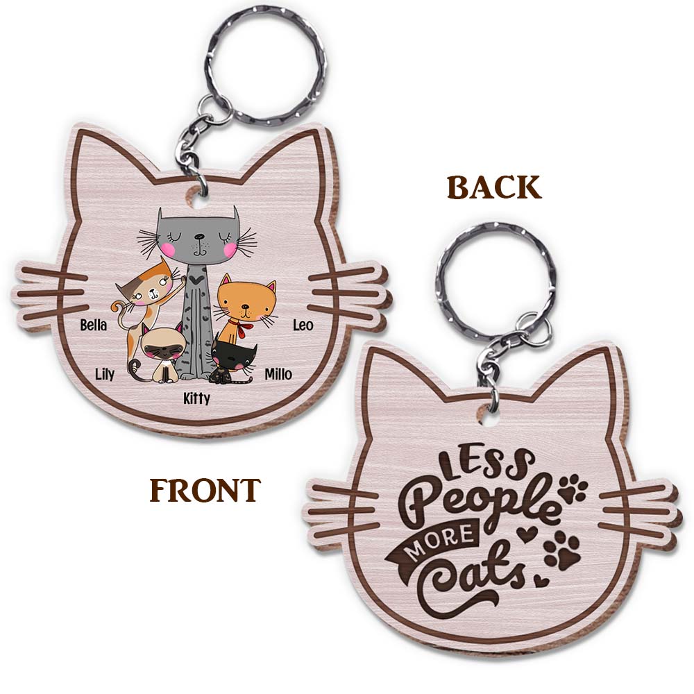Personalized Less People More Cats Wood Keychain 24981 Primary Mockup