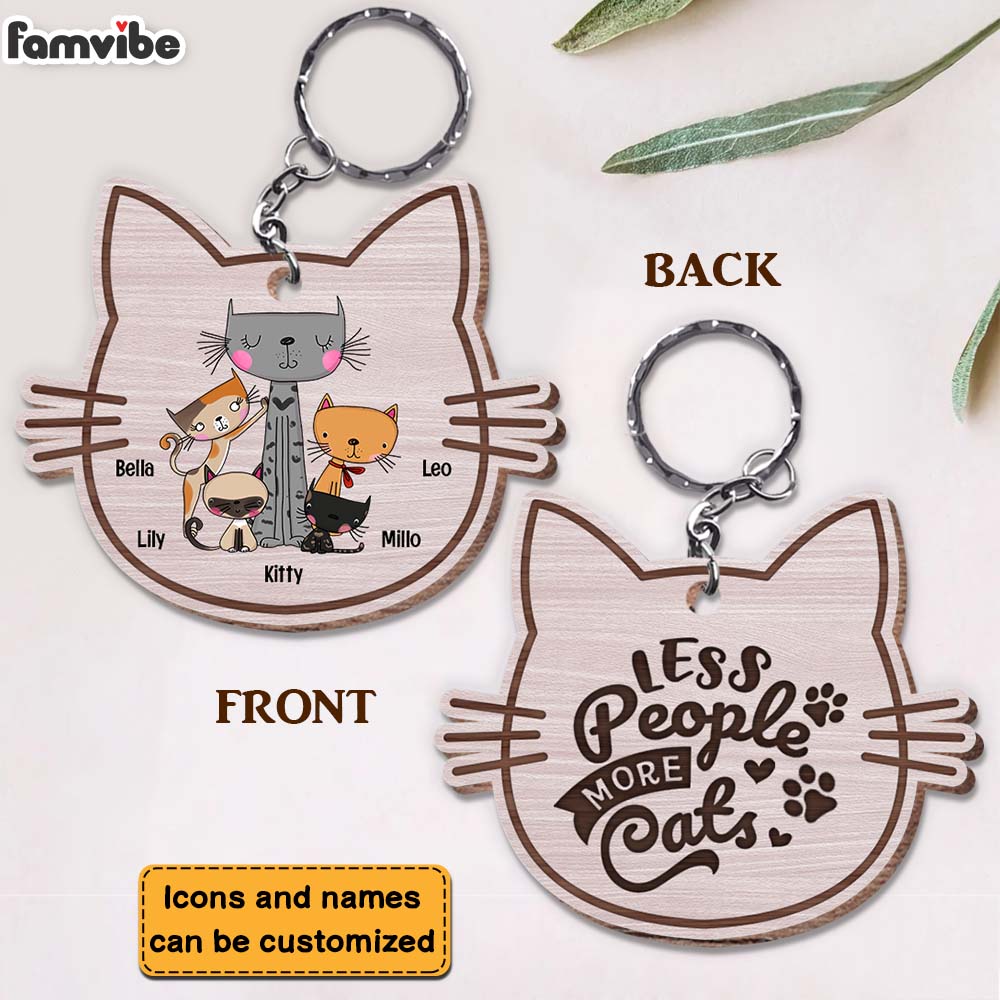 Personalized Less People More Cats Wood Keychain 24981 Primary Mockup