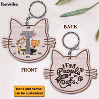 Personalized Less People More Cats Wood Keychain 24981 thumb 1