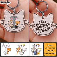 Personalized Less People More Cats Wood Keychain 24981 thumb 1