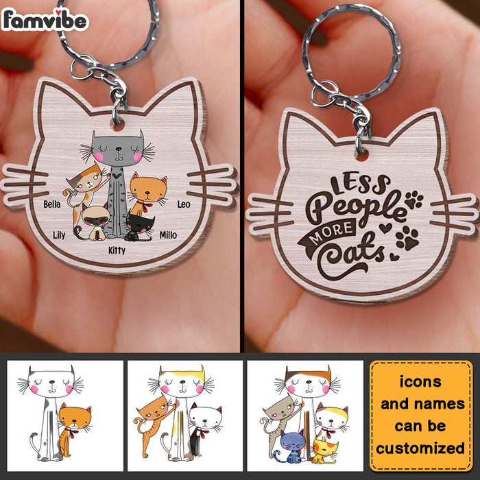 Personalized Less People More Cats Wood Keychain 24981 1