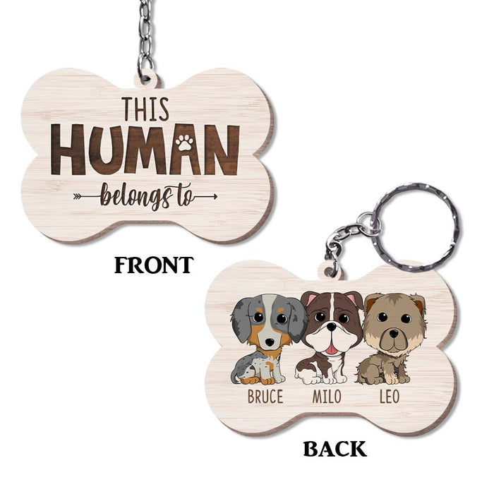 Personalized This Human Belongs To Wood Keychain 25006 1