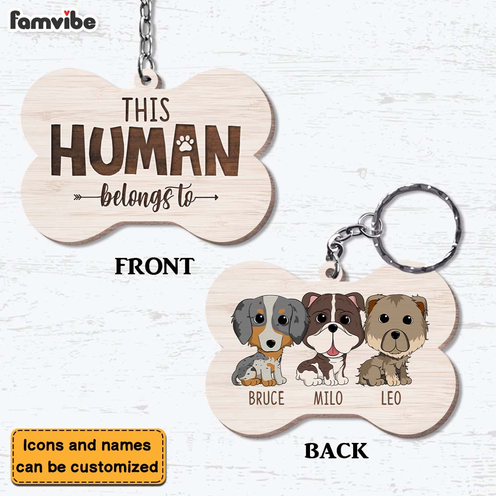 Personalized This Human Belongs To Wood Keychain 25006 Primary Mockup