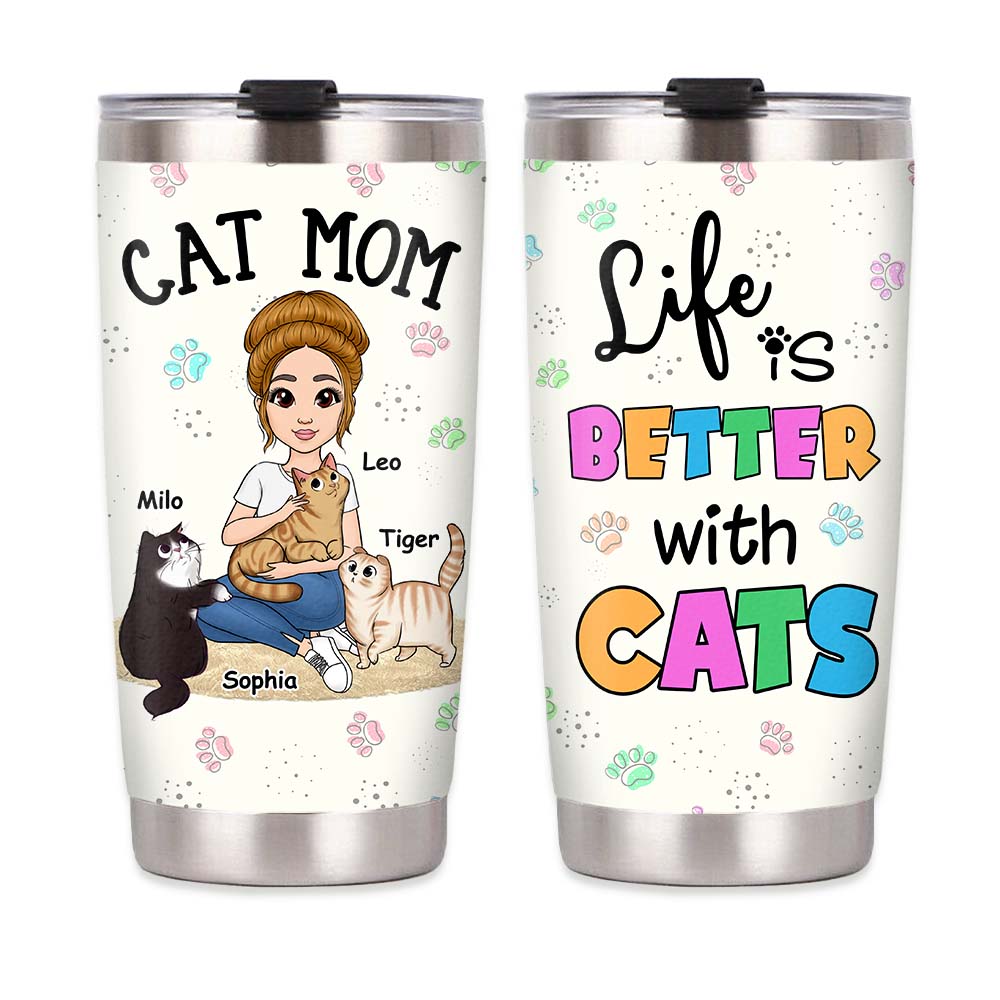 Personalized Life Is Better With Cats Steel Tumbler 25027 Primary Mockup