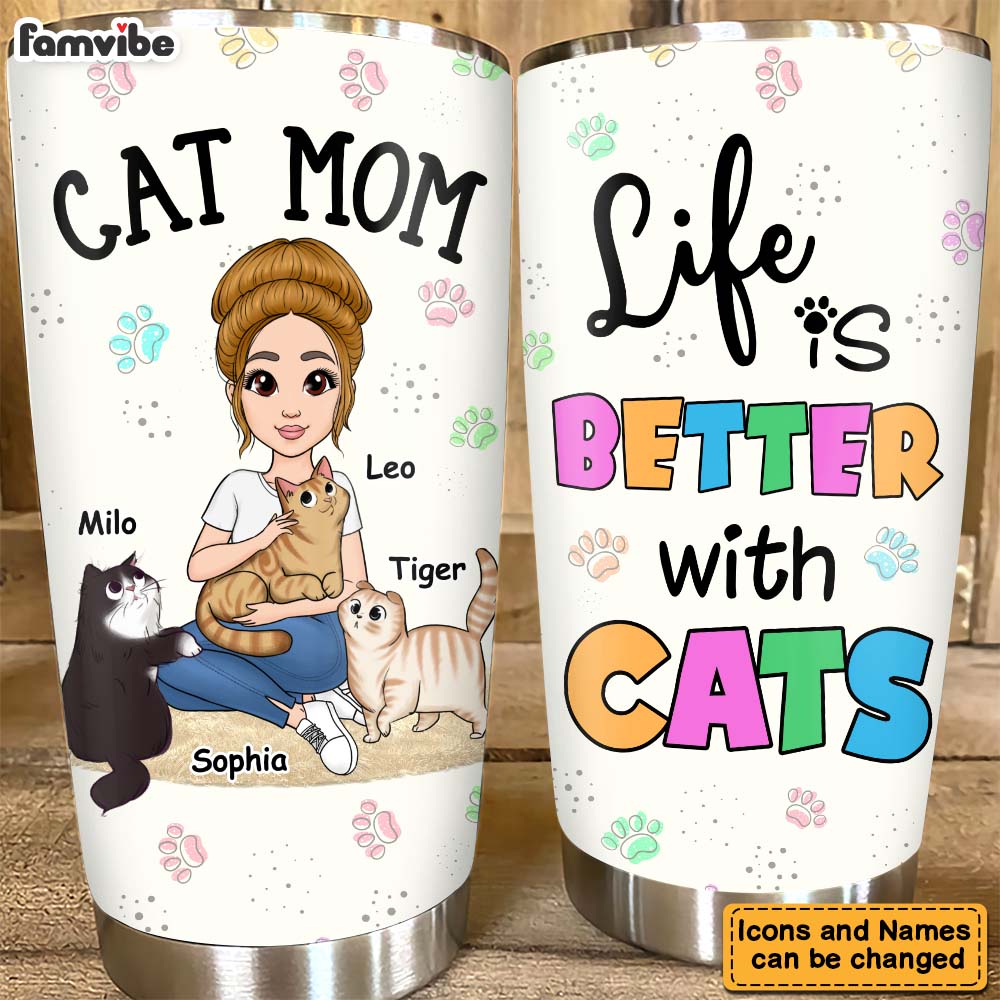 Personalized Life Is Better With Cats Steel Tumbler 25027 Primary Mockup