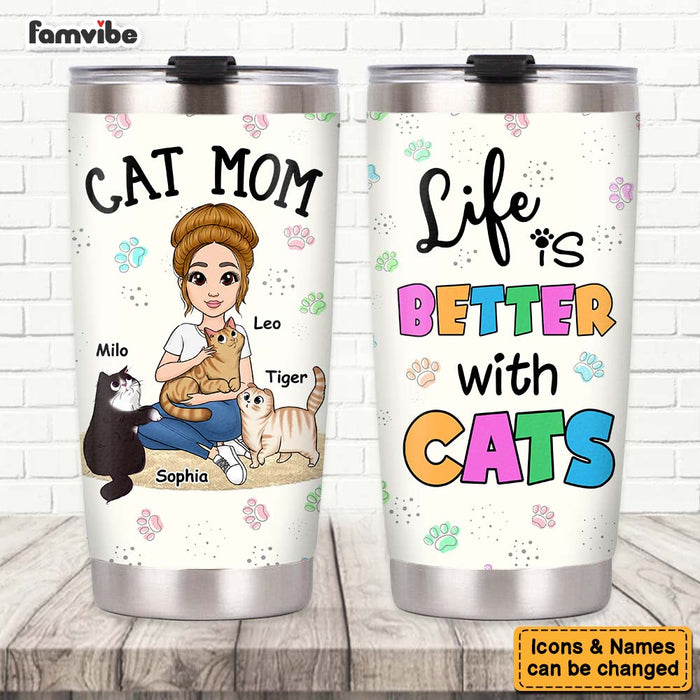 Personalized Life Is Better With Cats Steel Tumbler 25027 1