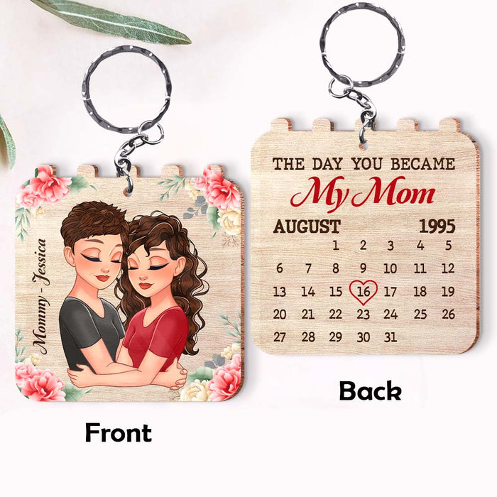 Personalized The Day You Became My Mom Wood Keychain 25110 1