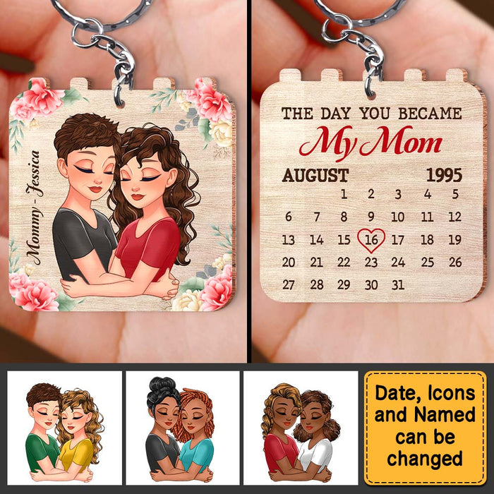 Personalized The Day You Became My Mom Wood Keychain 25110 1