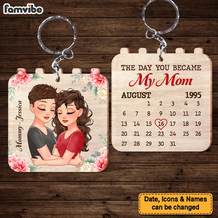 Personalized The Day You Became My Mom Wood Keychain 25110 1