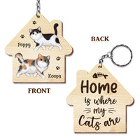 Personalized Home Is Where My Cats Are Wood Keychain 25132 thumb 1