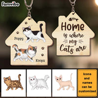 Personalized Home Is Where My Cats Are Wood Keychain 25132 thumb 1