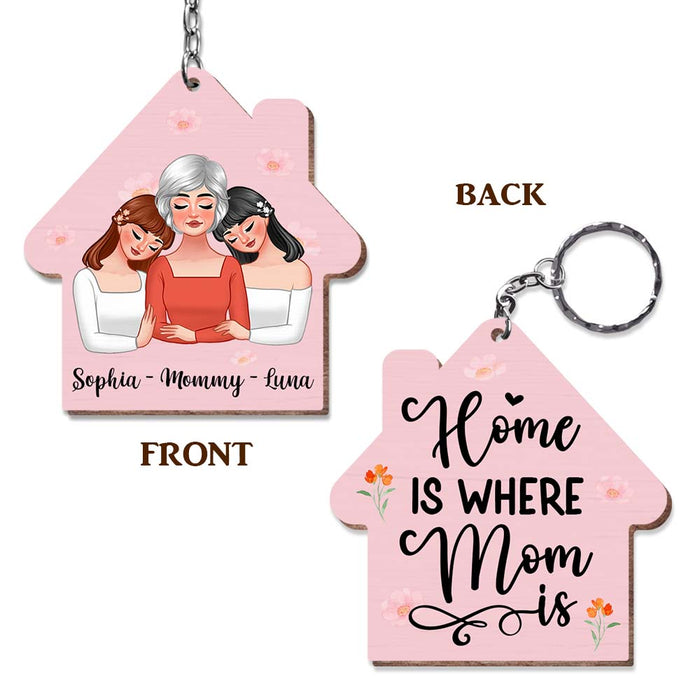 Personalized Home Is Where Mom Is Wood Keychain 25140 1