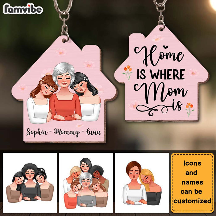 Personalized Home Is Where Mom Is Wood Keychain 25140 1