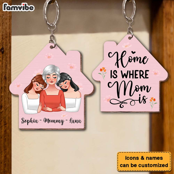 Personalized Home Is Where Mom Is Wood Keychain 25140 1