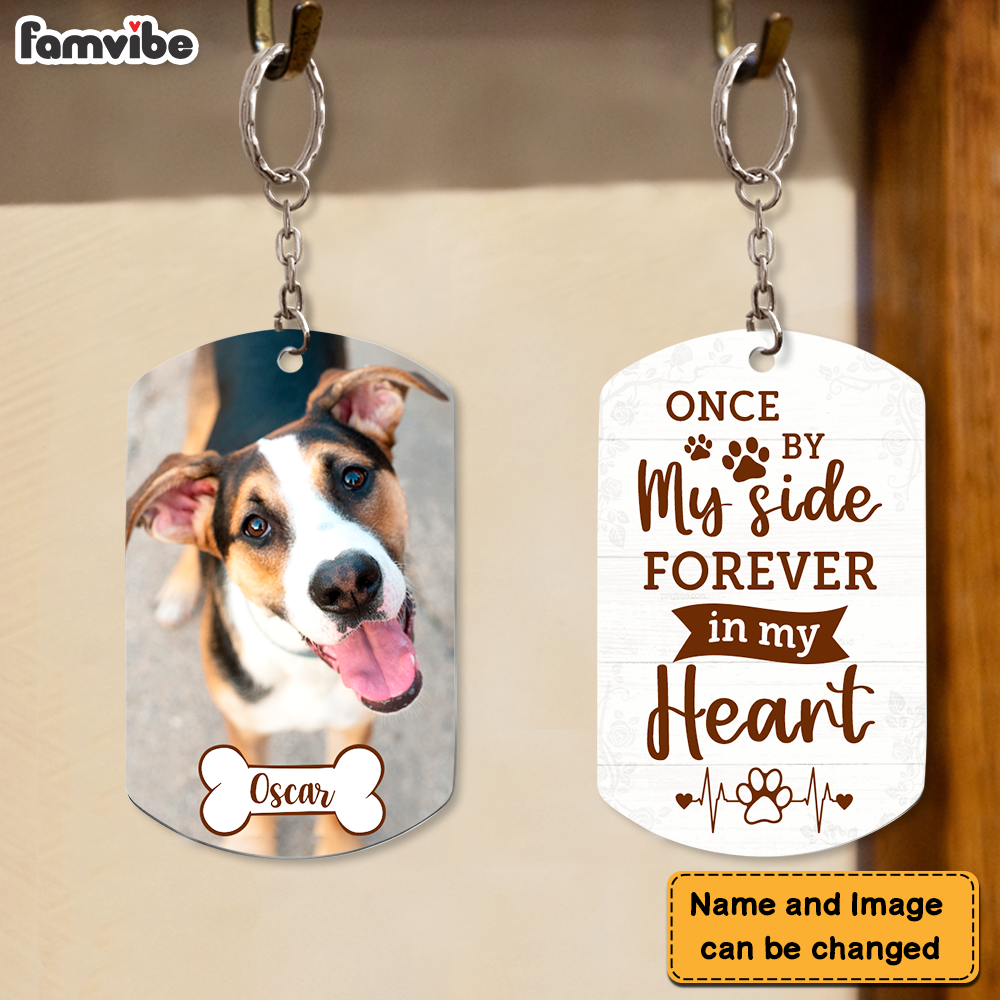Personalized Dog Memorial Once By My Side Forever In My Heart Photo Wood Keychain 25160 Primary Mockup