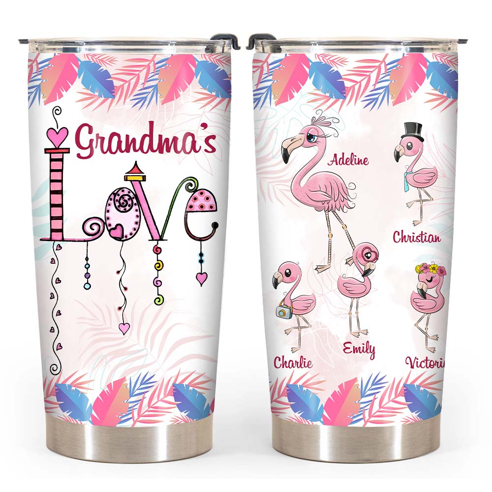 Personalized Grandma Love Flamingo Steel Tumbler 25200 Primary Mockup