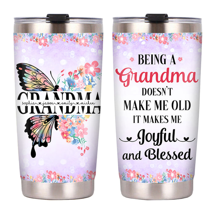 Personalized Grandma Blessed Flowers Butterfy Steel Tumbler 25209 1