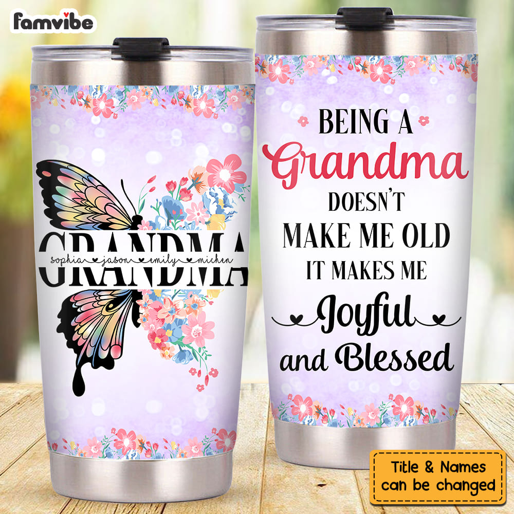 Personalized Grandma Blessed Flowers Butterfy Steel Tumbler 25209 Primary Mockup