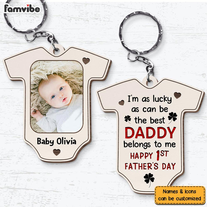 Personalized Gift for Daddy I Am As Lucky As Can Be Wood Keychain 25228 1