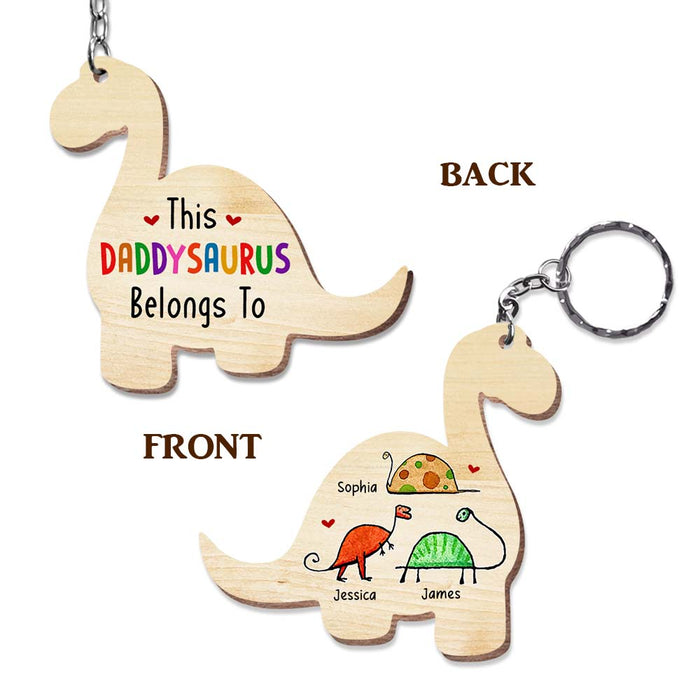 Personalized This Daddysaurus Belongs To Wood Keychain 25249 1