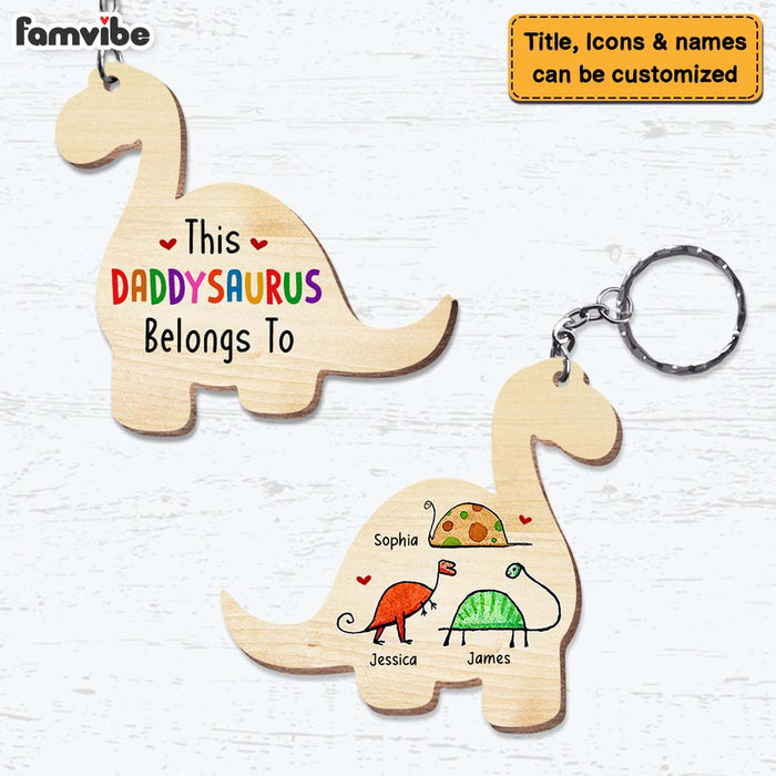 Personalized This Daddysaurus Belongs To Wood Keychain 25249 1