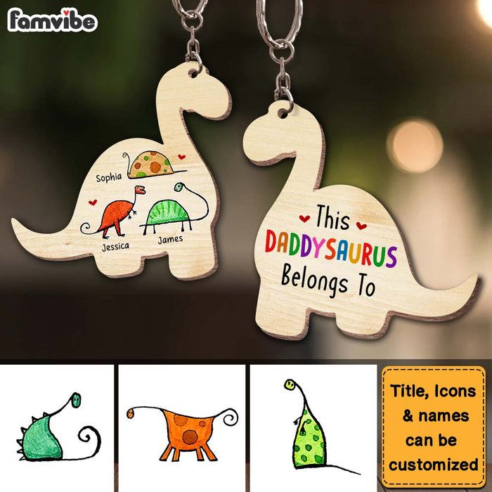 Personalized This Daddysaurus Belongs To Wood Keychain 25249 1