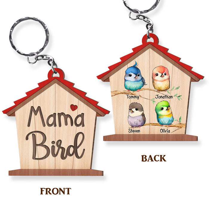 Personalized Mama Bird Wood Keychain 25257 1