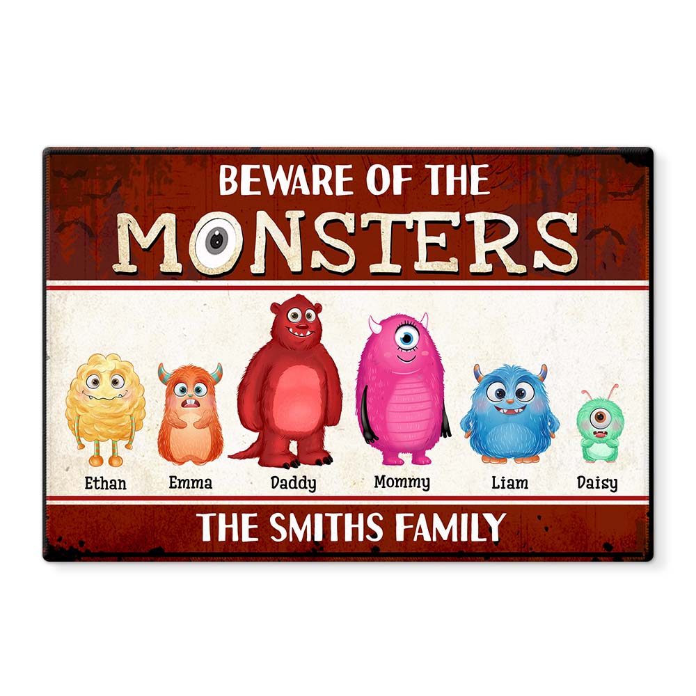 Personalized Family Beware Of The Monsters Doormat 25265 Primary Mockup
