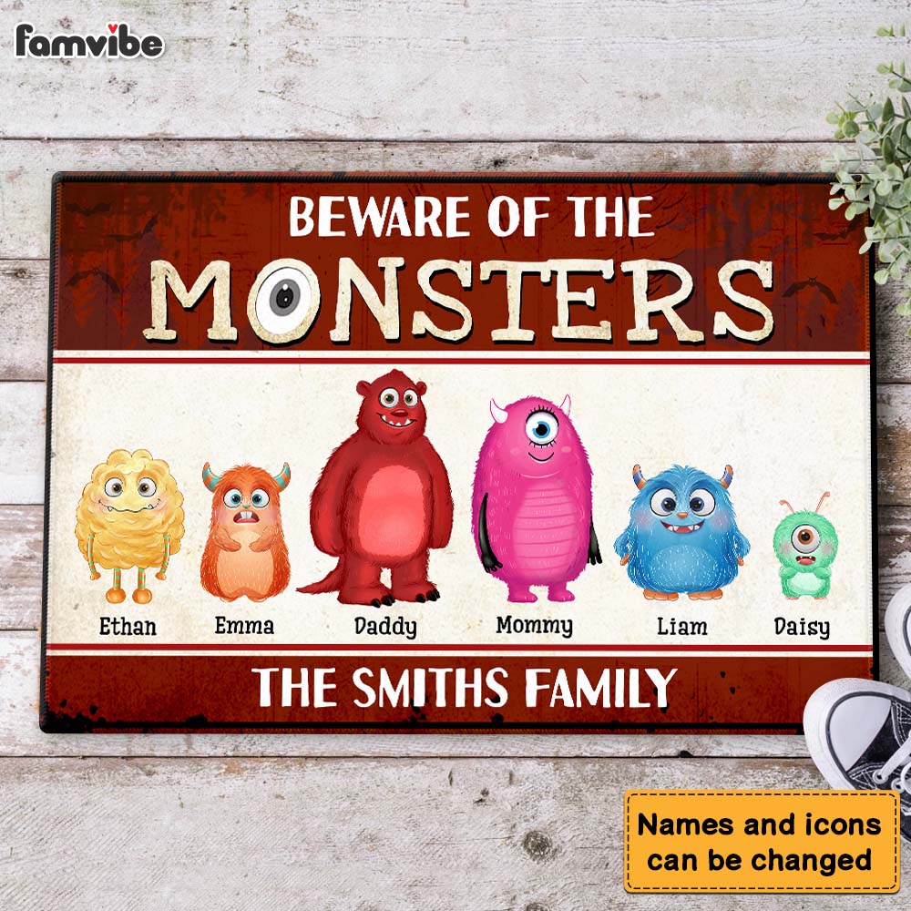Personalized Family Beware Of The Monsters Doormat 25265 Primary Mockup