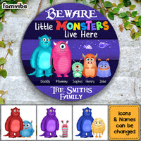 Personalized Family Beware Little Monsters Live Here Round Wood Sign 25271 thumb 1